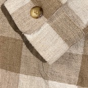 リネン混 SIMPLE LIFE シンプルライフ ブロックチェック柄 長袖 ワークシャツ M /ベージュ系 メンズ