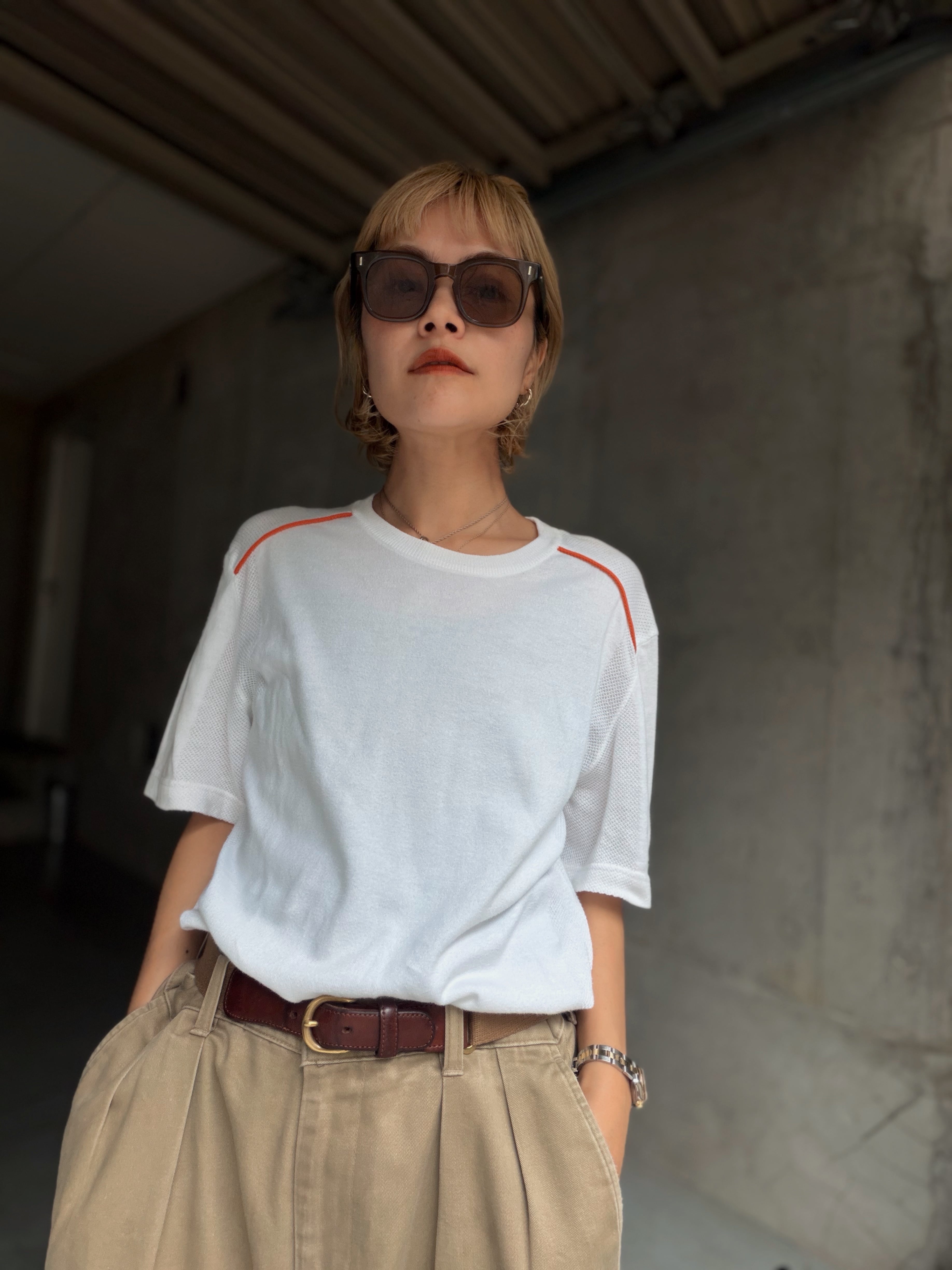 (CS1168)PRADA seamless panel knit Tee made in Italy