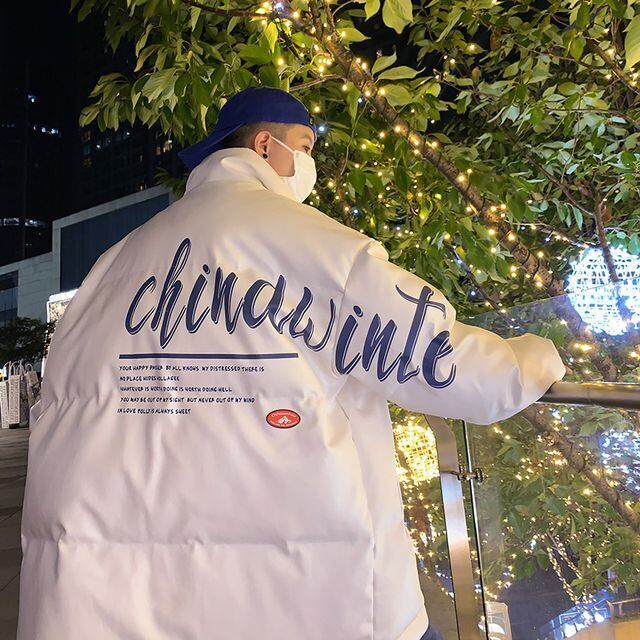 【予約販売】ダウンジャケット メンズ バックプリント レザー 無地 オーバーサイズ ホワイト ブラック ショート丈 コート ジャケット 防寒 お洒落 こなれ感 ベーシック 秋冬 大きいサイズ M/L/XL/2XL