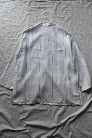 "JAEGER" Band collar stripe linen shirt