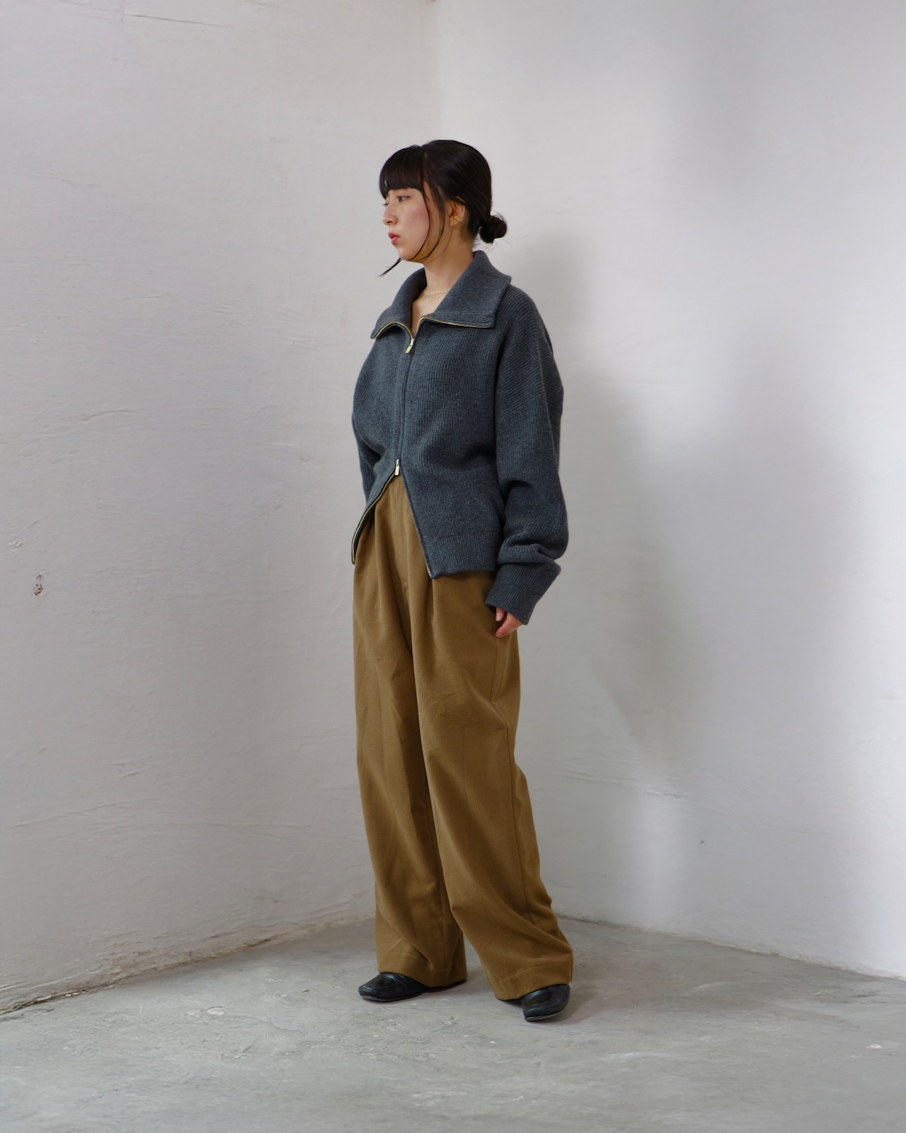 FOURAM - Long-Rib Driver’s Knit :Gray|ドライバーズニット/EXCELLA® Wジップ/フリーサイズ