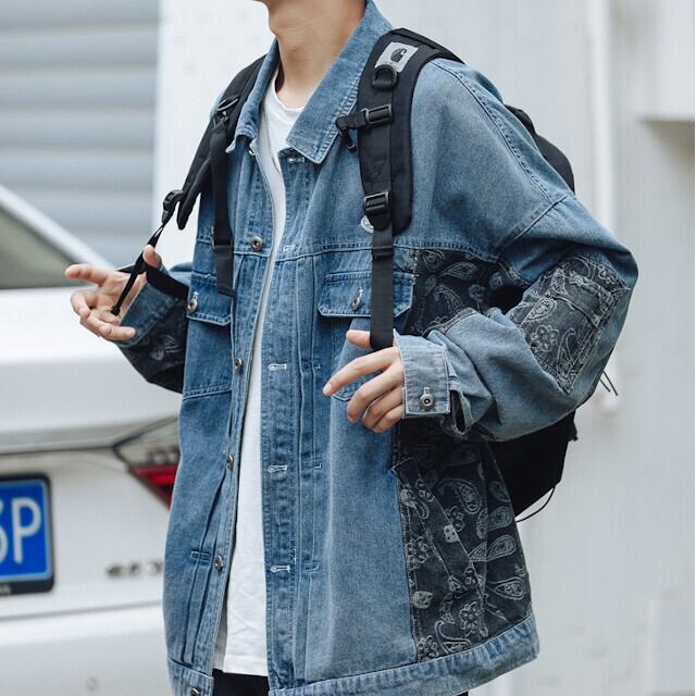 ジャケット メンズ デニムジャケット アウター ペイズリー Gジャン ブルー/ブラック M/L/XL/2XL