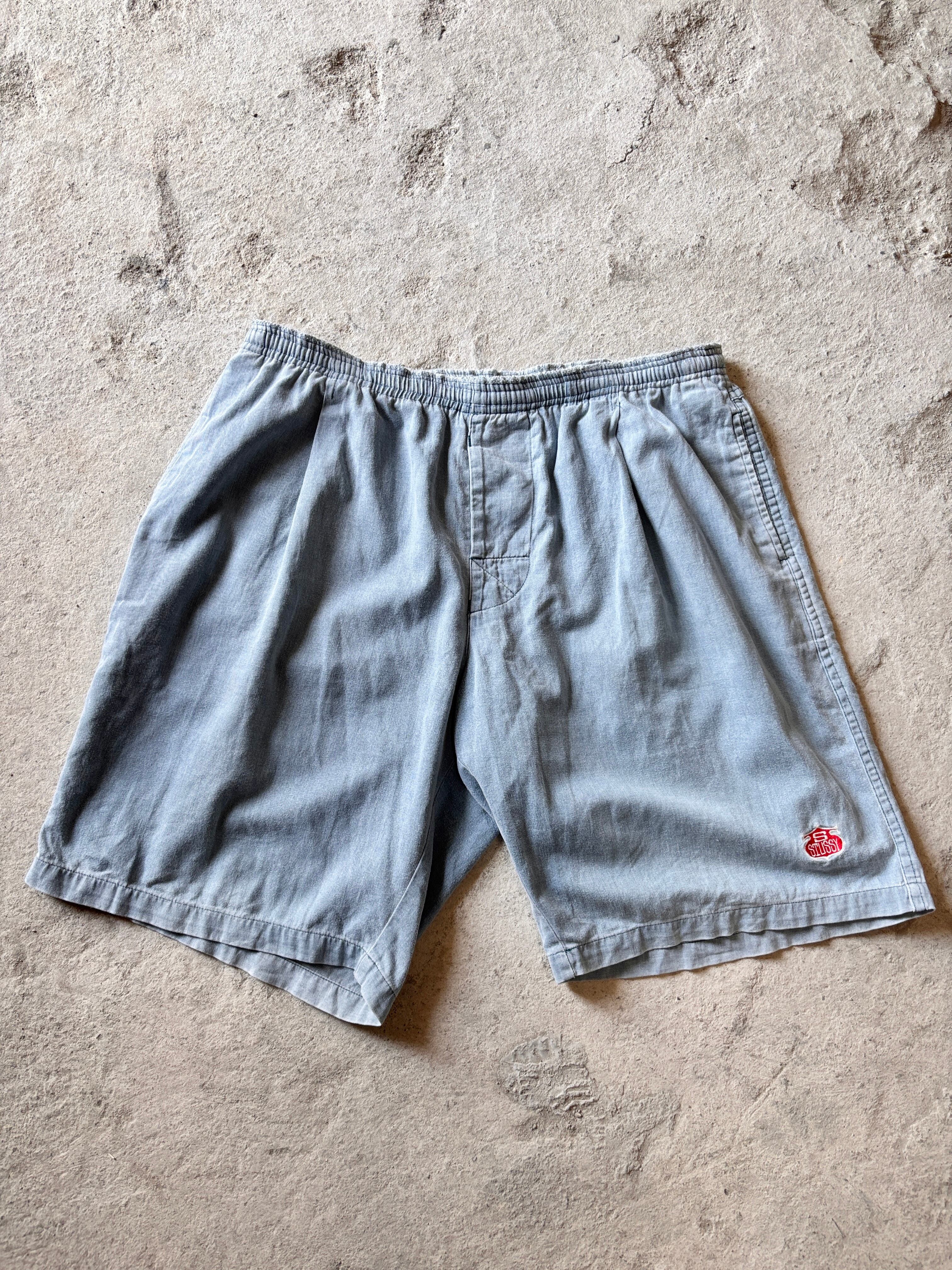 old stussy 90s ビンテージ デニム イージーショーツ　紺タグ　ロゴ 90s OLD STUSSY/Easy Shorts/USA製/紺タグ/M/イージ－ショ－ツ/ショ