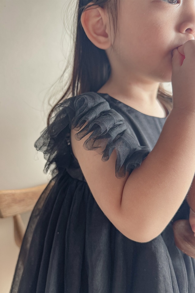 【今だけ‼︎モニター価格】黒猫ヘアバンド付SET ❤︎ back ribbon tulle dress〈Black〉