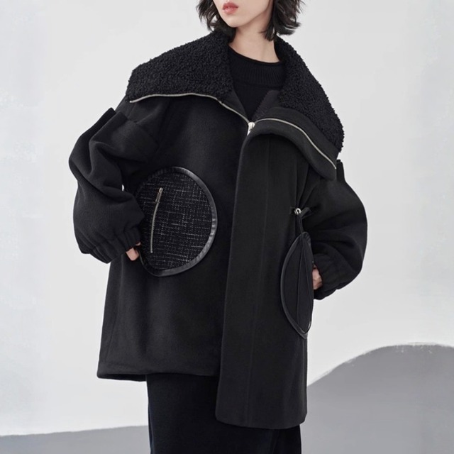 Boa collar asymmetrical coat C1620