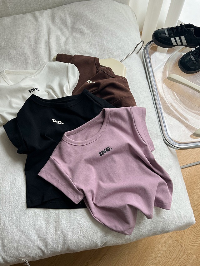 【KID】英字ロゴフレンチスリーブコットンリブTシャツ - 8