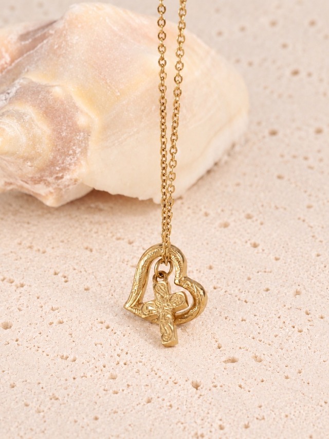 316L hawaiian heart & cross necklace  #n75