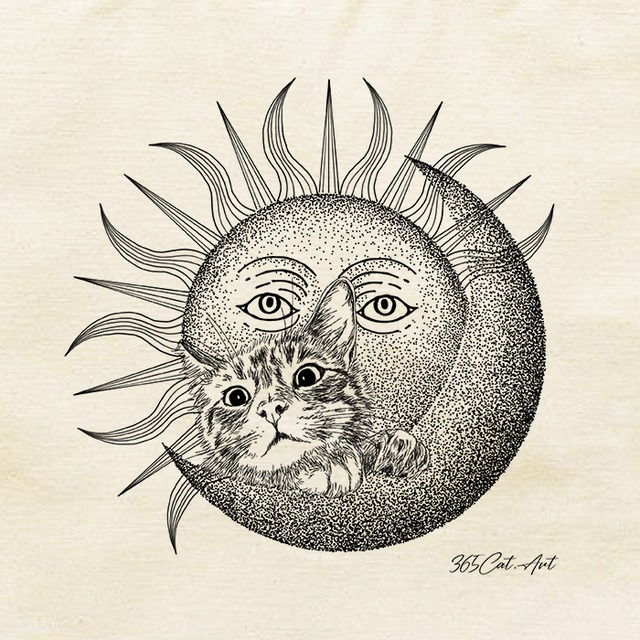エコバッグ 月と太陽と猫 動物の絵 イラスト猫雑貨 おしゃれ猫雑貨 グッズ通販 イラスト 似顔絵作成 365cat Art