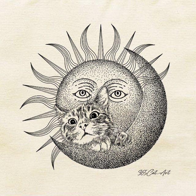 エコバッグ 月と太陽と猫 動物の絵 イラスト猫雑貨 おしゃれ猫雑貨 グッズ通販 イラスト 似顔絵作成 365cat Art