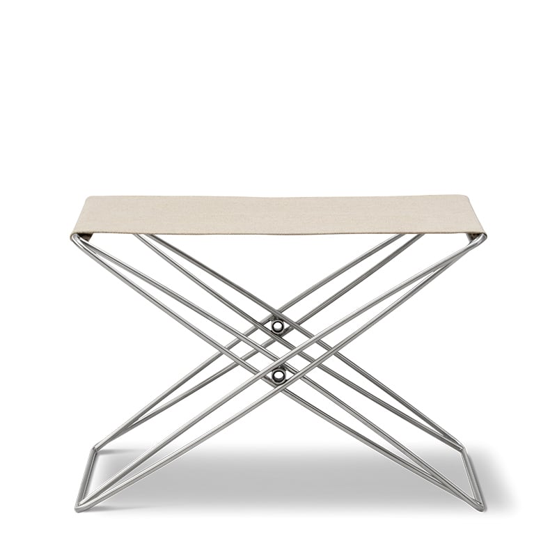JG Folding Stool Brushed stainless steel Natural canvas
