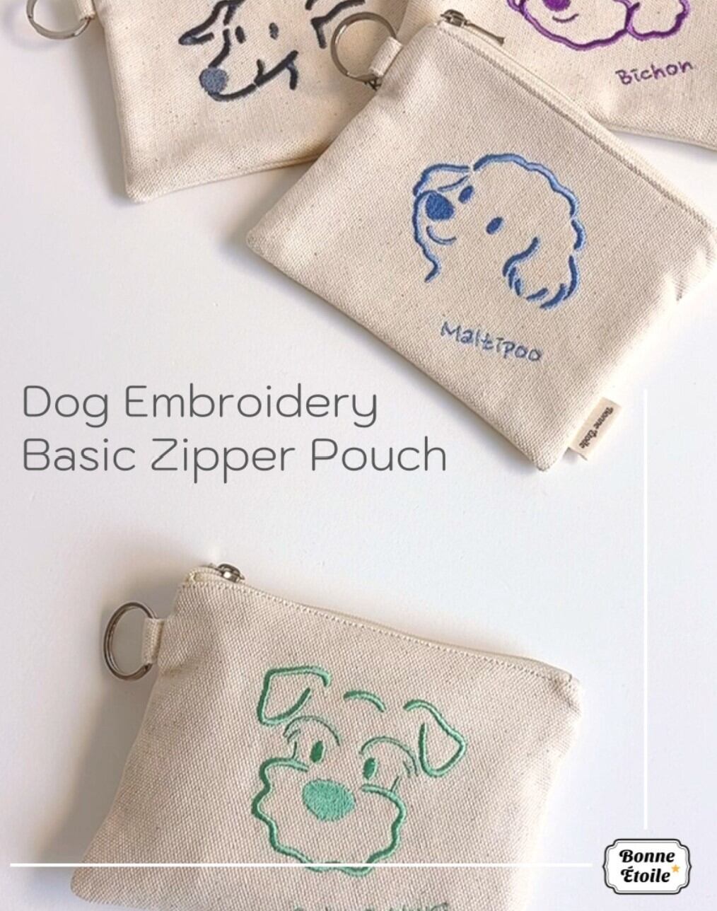 予約【Bonne Etoile】Dog Embroidery Basic Zipper Pouch《4Color》