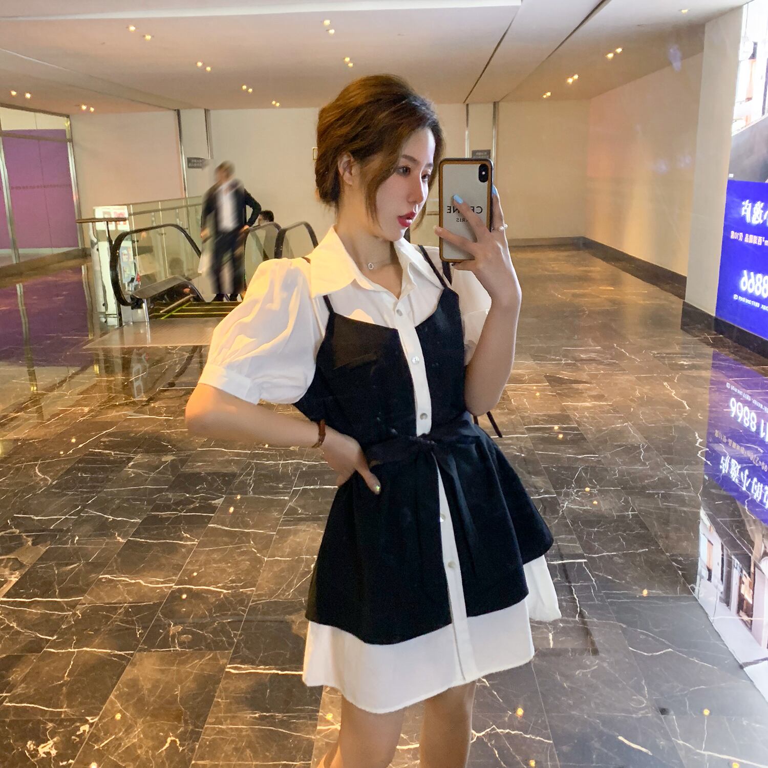 スプリングサマースタンダードスタイルドレス ウェスト薄手Aラインシャツ スカート レトロ 春物 夏物 6Du_Shop_Women36176647641