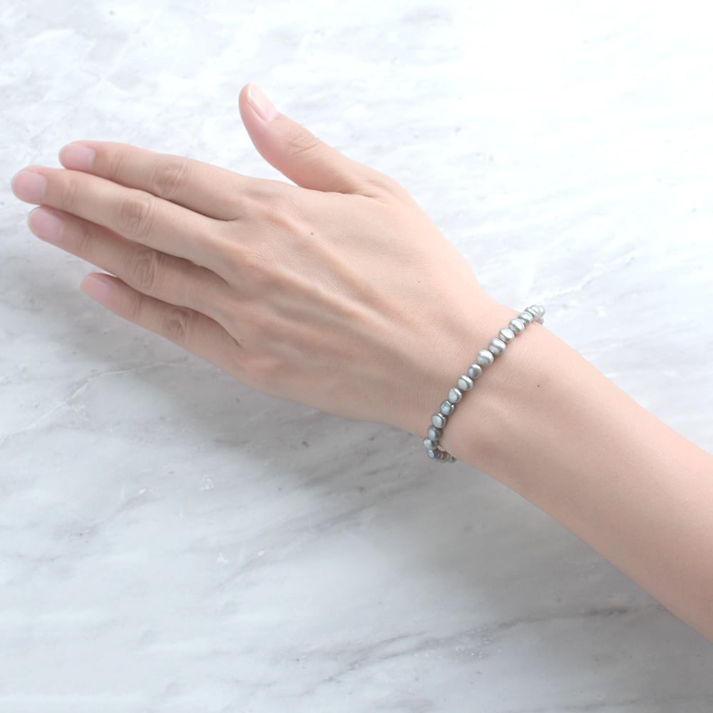 落ち着いたグレーブルー 淡水パール バロック ブレスレット / 約6.0mm