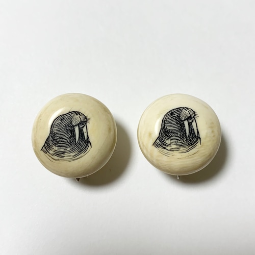 Vintage Bone Scrimshaw Alaskan Walrus Earrings