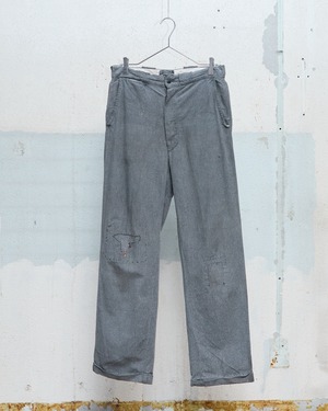 vintage black chambray work trousers / hand-stitched repairs