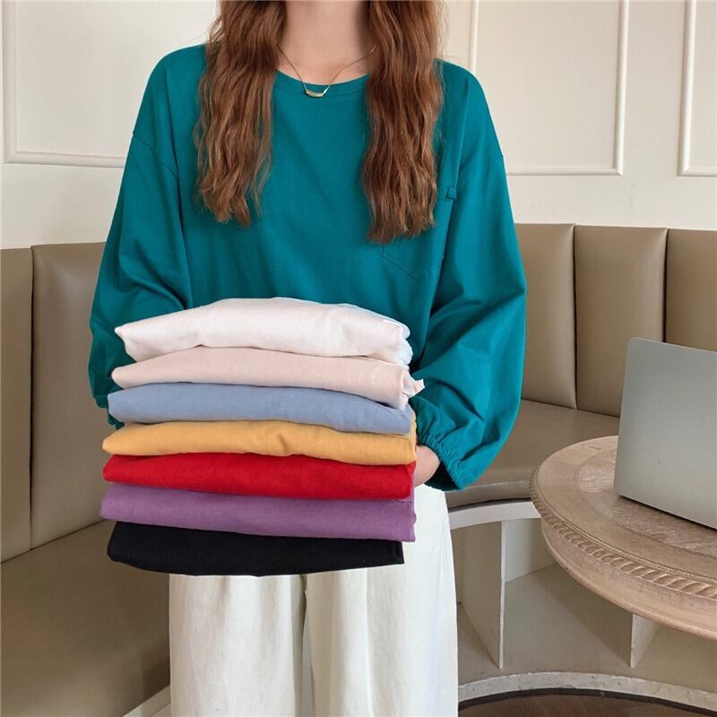 Tシャツ シャツ スプリングオータムスタイルルーズブラウス ロング 春物 秋物 萌量不足87983492645