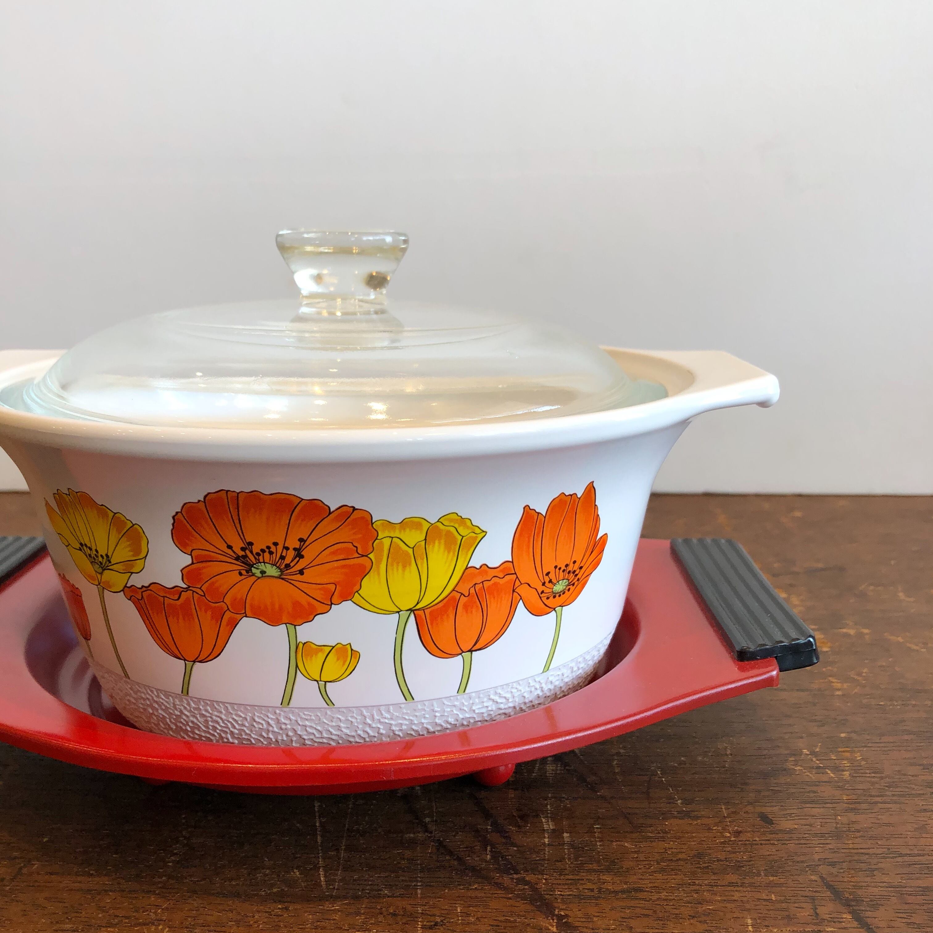 クックマスター スタンド付きポピー柄両手鍋