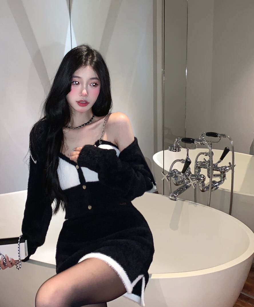 ウールニットセーター カーディガンジャケット オータムショートシャツ ロング 秋物 ブラックストロベリース5543185367