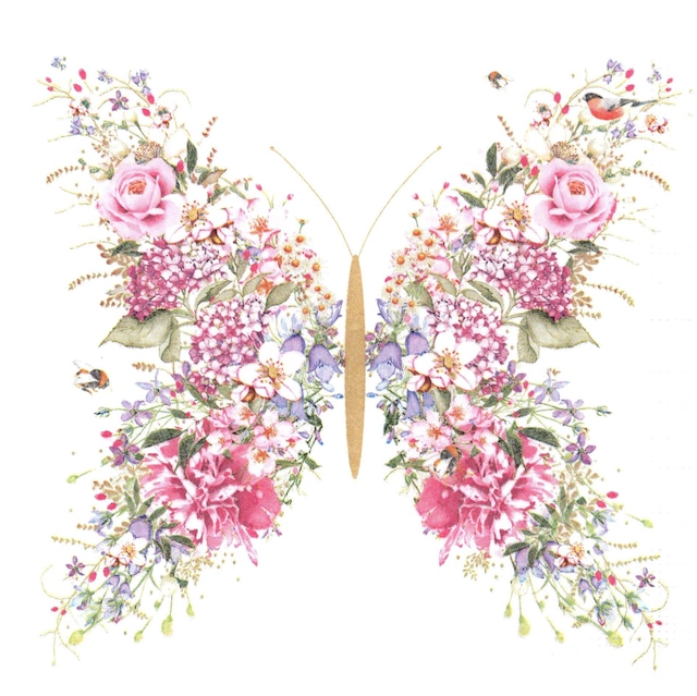 2024春夏【Paperproducts Design】バラ売り2枚 ランチサイズ ペーパーナプキン Papillon et fleurs ホワイト