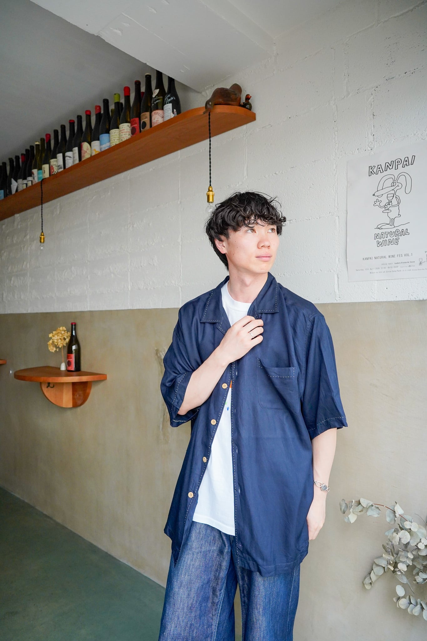 【2000s】"Nat Nast" Silk 100% Open Collar Shirts / 6−157