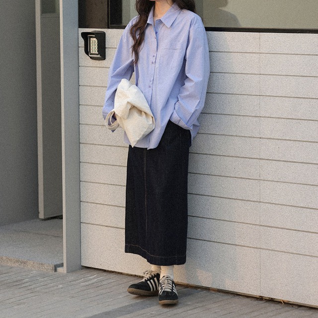 back-slit denim skirt　J00494