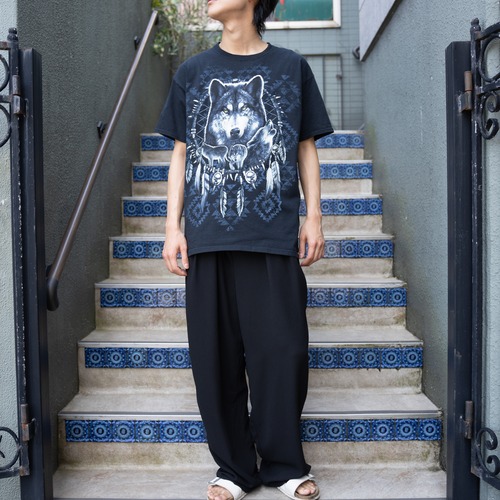 USA VINTAGE FRUIT OF THE LOOM WOLF PRINT DESIGN T SHIRT/アメリカ古着オオカミプリントデザインTシャツ