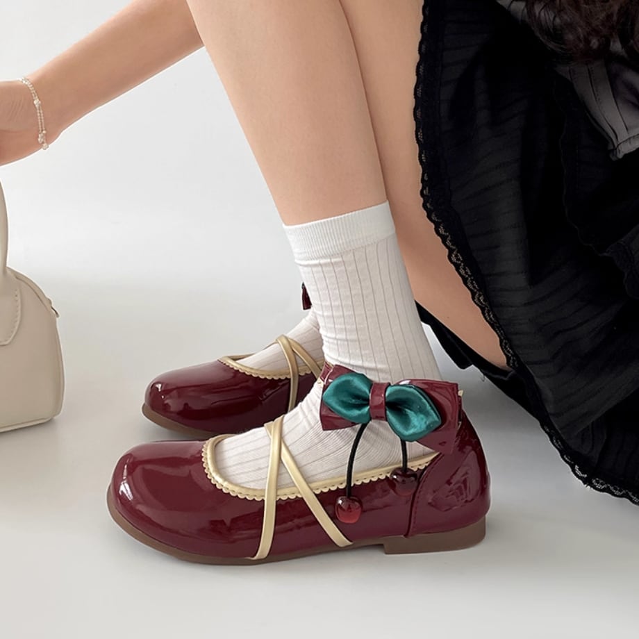 チェリーリボンクロスストラップシューズ ・69787 | sucrier