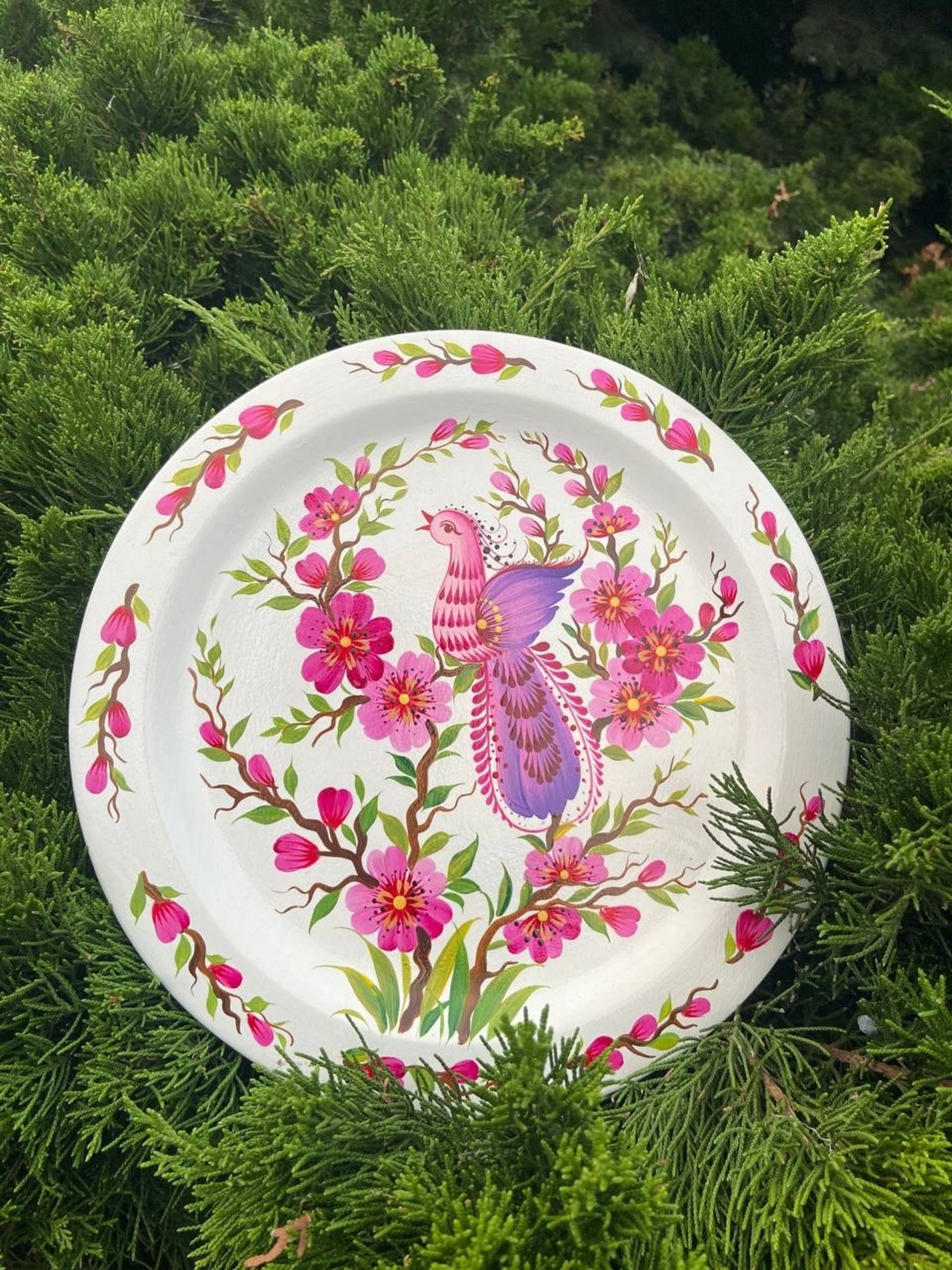 ペトリキウカ塗りのプレート 桜（ティモシェンコ作）20cm - 3