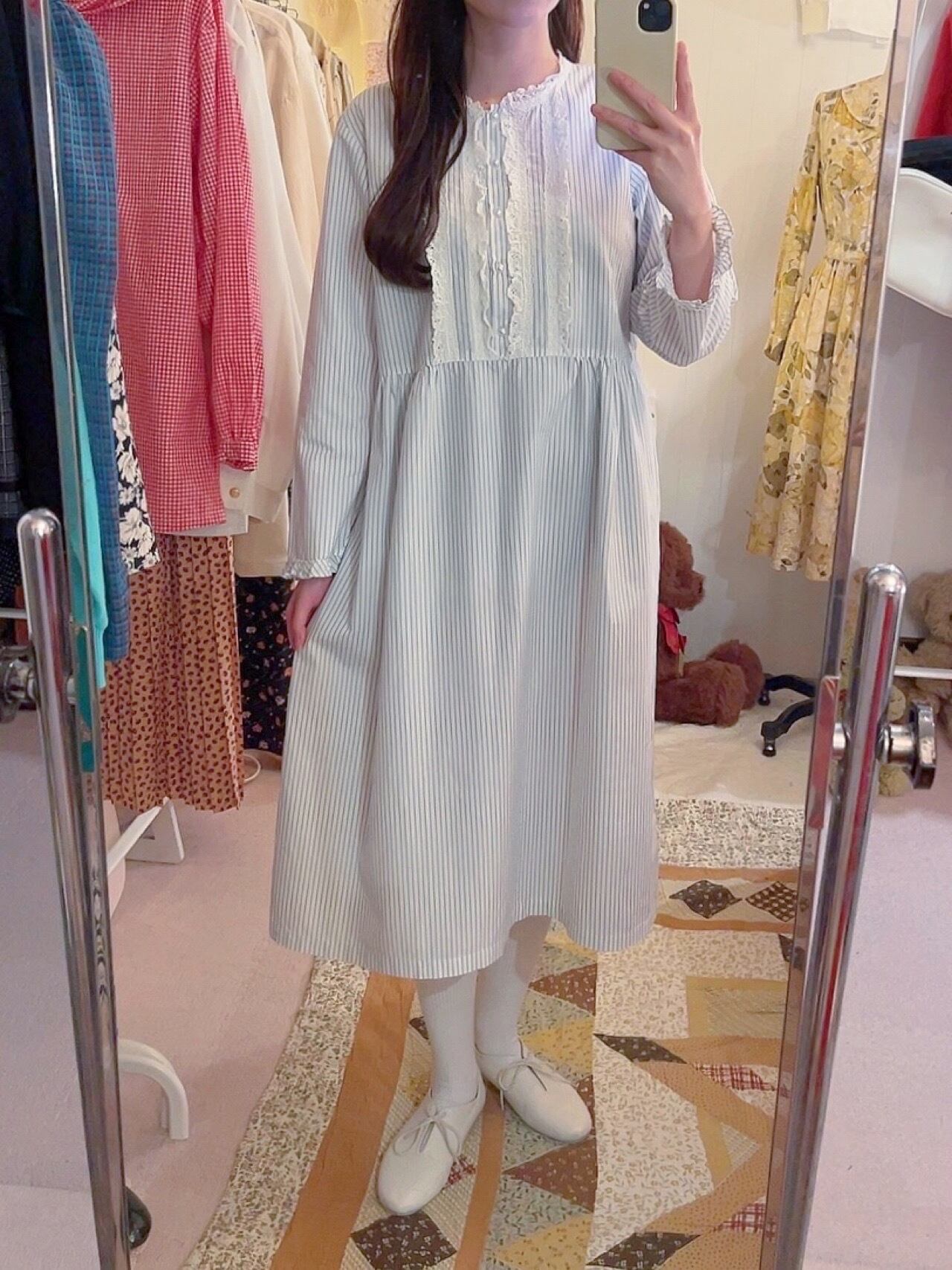 blue stride cotton lace one-piece