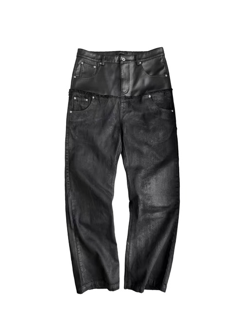 【CinderVein】Waxed Leather Panel Jeans
