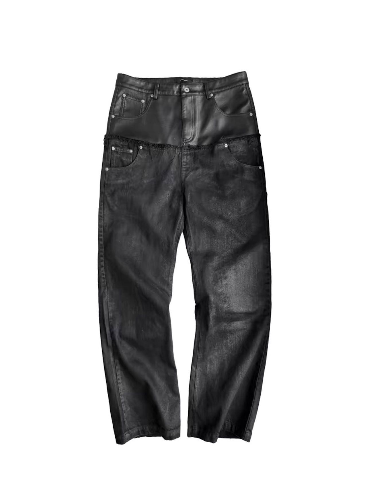 【CinderVein】Waxed Leather Panel Jeans