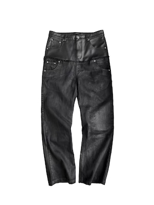 【CinderVein】Waxed Leather Panel Jeans