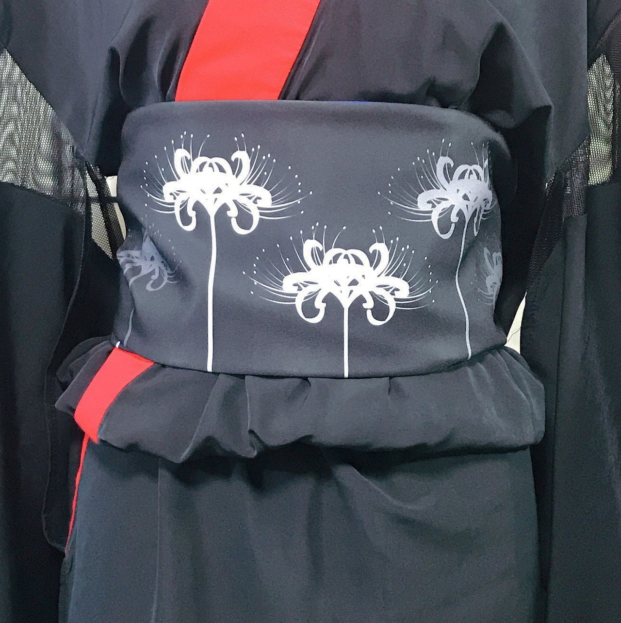 [komagire×Spider Lilyコラボ]彼岸花半幅帯（モノクロ）