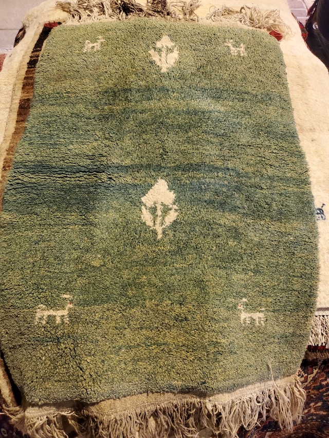 絨毯クエスト40【No.61】Gabbeh (緑) ※現在、こちらの商品はイランに置いてあります。ご希望の方は先ずは在庫のご確認をお願いします。