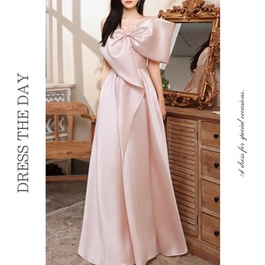 ビッグリボンワンショルダーマキシドレス D0204