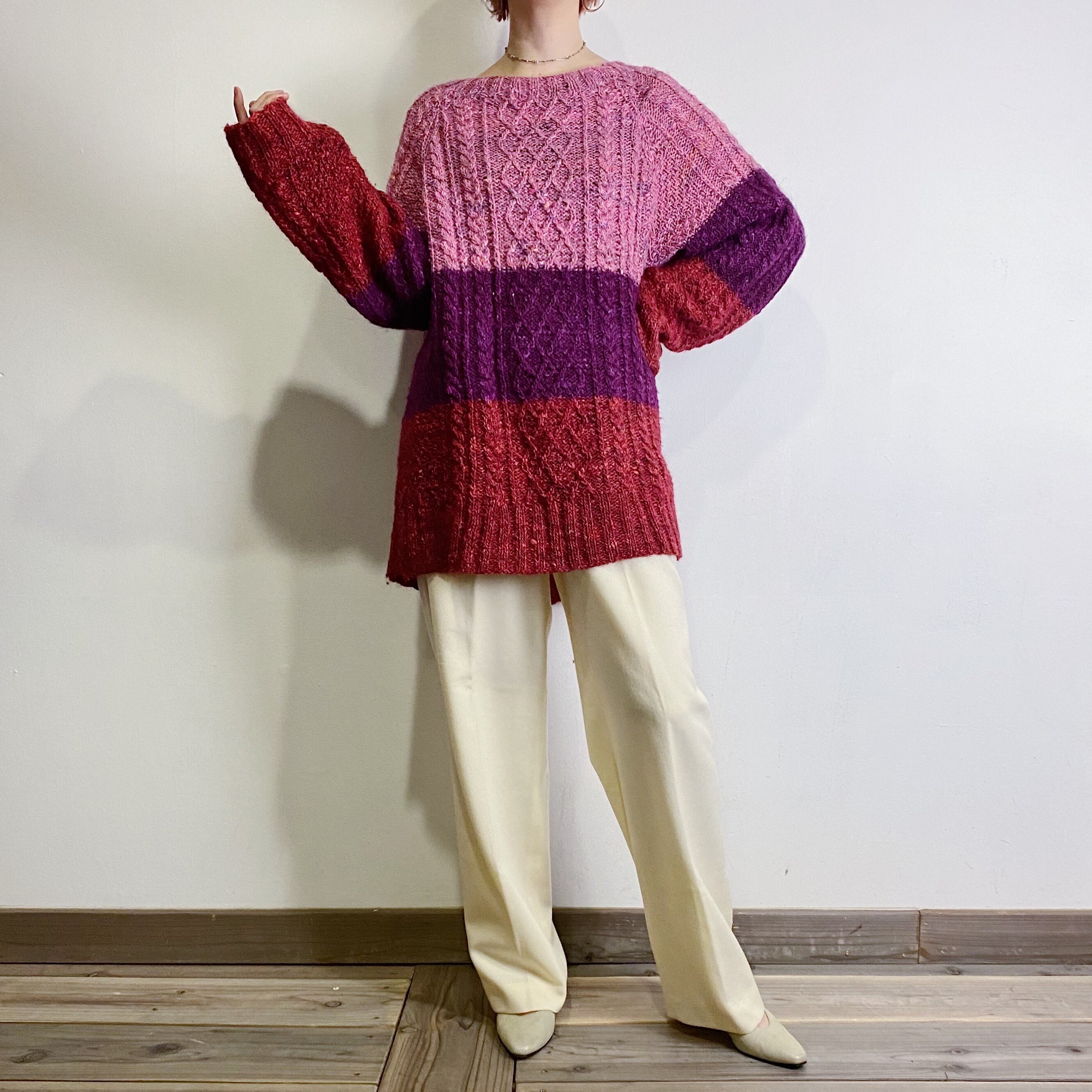 Pink gradation hand knit sweater | LEMON