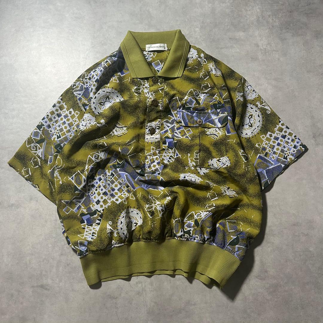 UNIVERSAL OPEN 幾何学模様 総柄 ポロシャツ 半袖 オープン