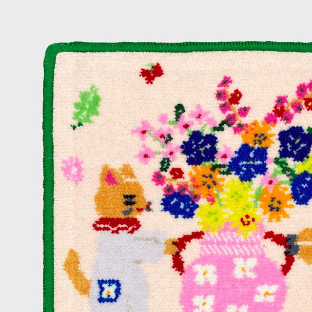 【Aiko Fukawa】布川愛子 CHENILLE  HANDKERCHIEF  猫たちと花瓶 シェニール織ハンカチ