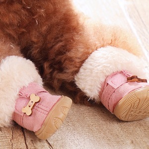 【PET】2色展開フワフワ裏起毛防水性ある秋冬お出かけ防寒効果抜群ペットシューズ