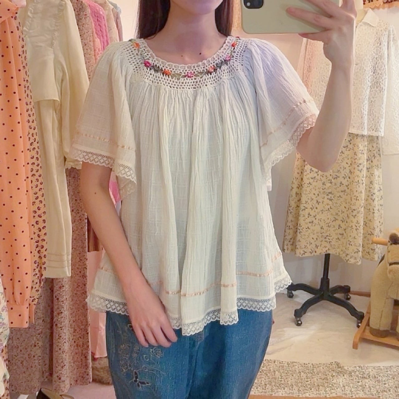 crochet ribbon bohemian blouse