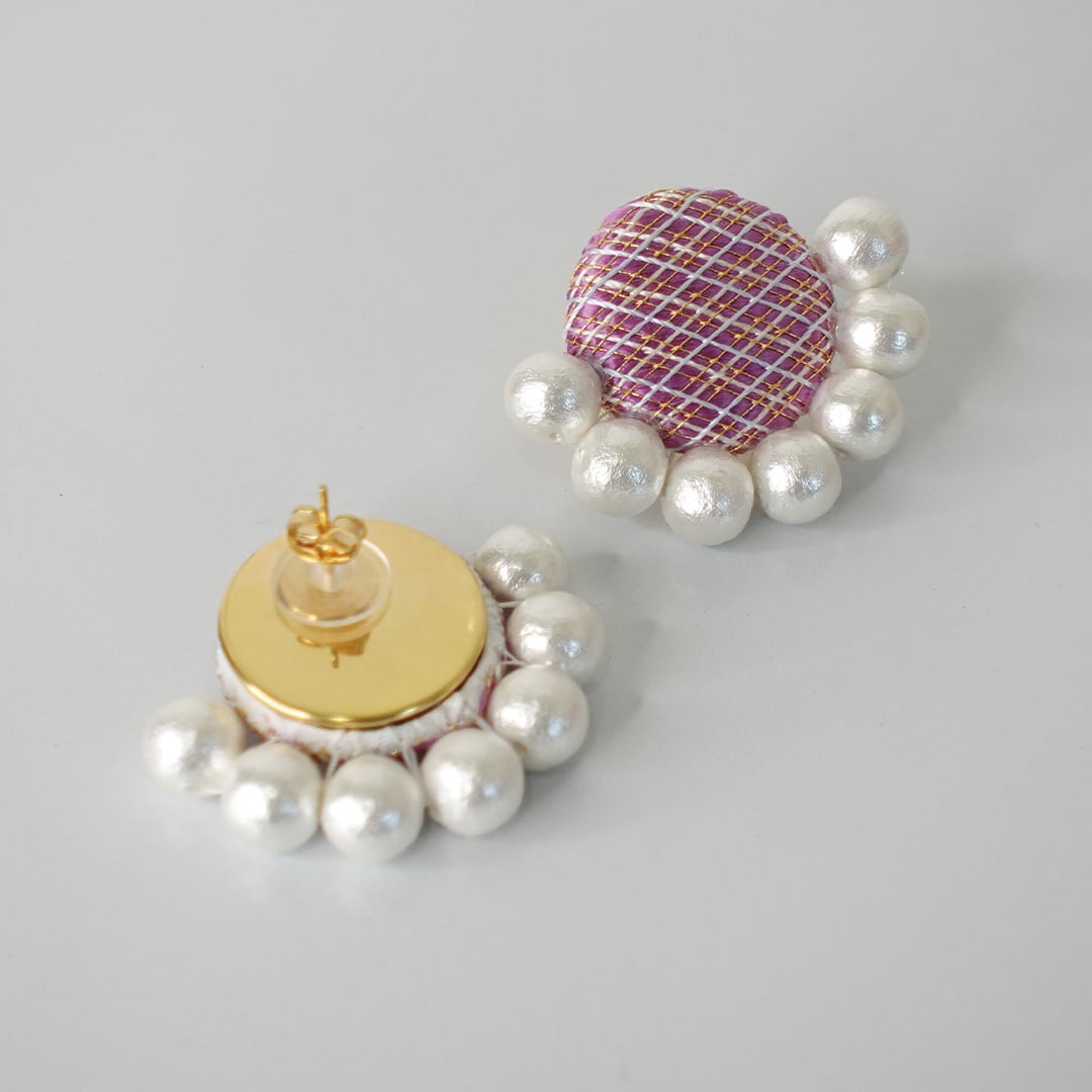 【縁】業平格子×コットンパール ピアス/【En (Connection)】 – Narihiragoushi × Cotton Pearl Pierced Earrings