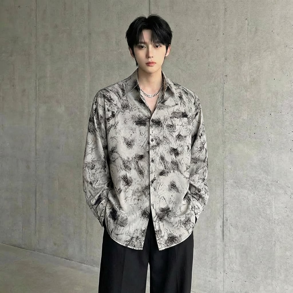 絞り染め風 ルーズドレープシャツ D10719