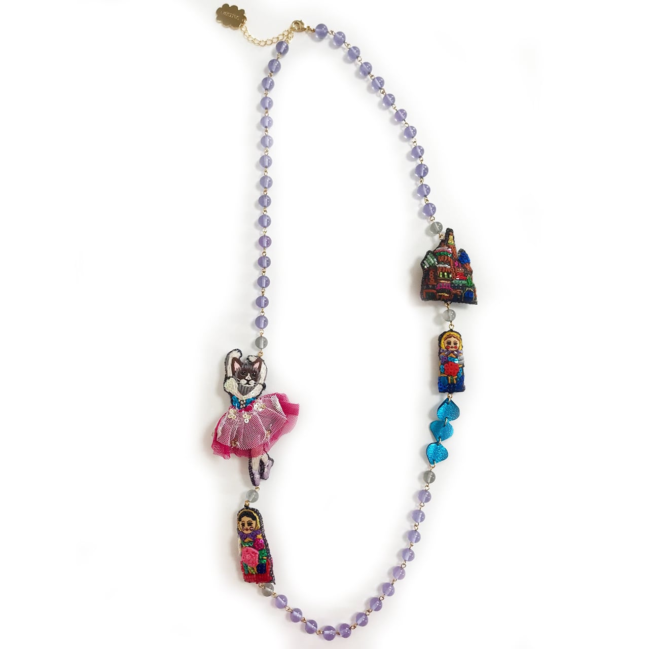 刺繍ネックレス バレリーナとマトリョーシカ | tamaobazaaar