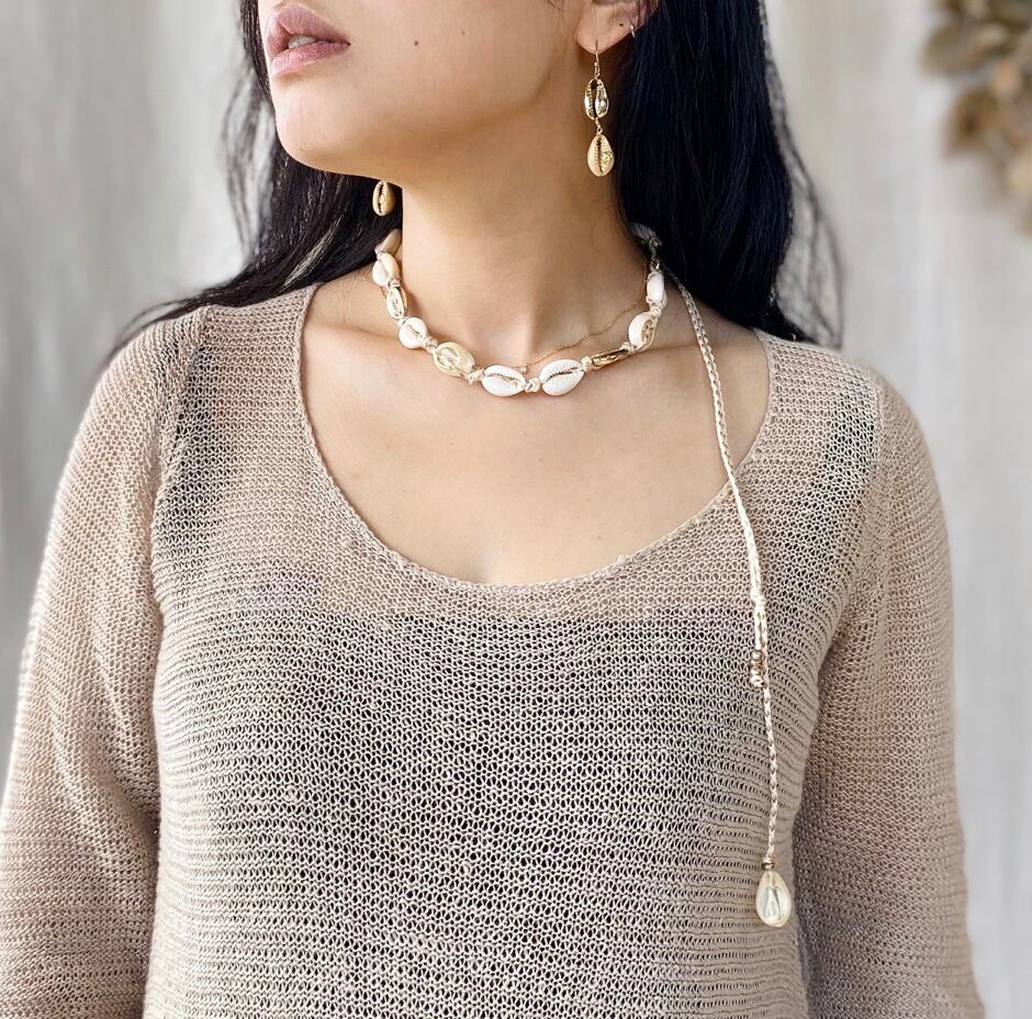 ANDI BAGUS☆Thais Necklace シェル貝殻ハンドメイド ネックレス Shell Necklace 子安貝 シェル ネックレス ナチュラル GOLD