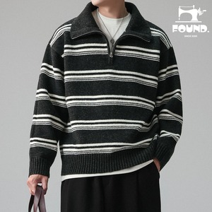Loose Fit Half-Zip Striped Sweater(FD435)