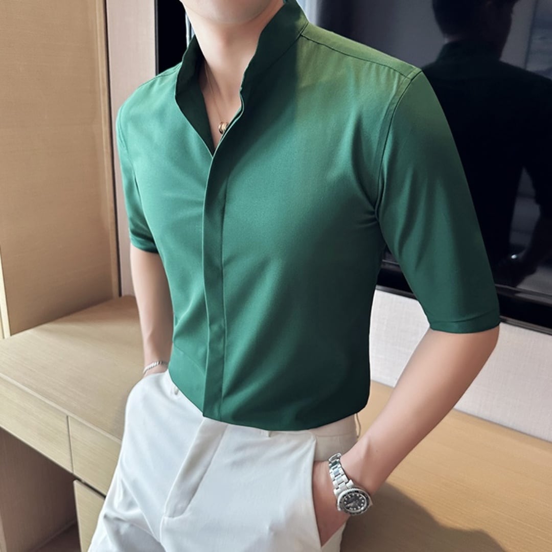 スタンドカラー 5分袖シャツ 3カラー A2288