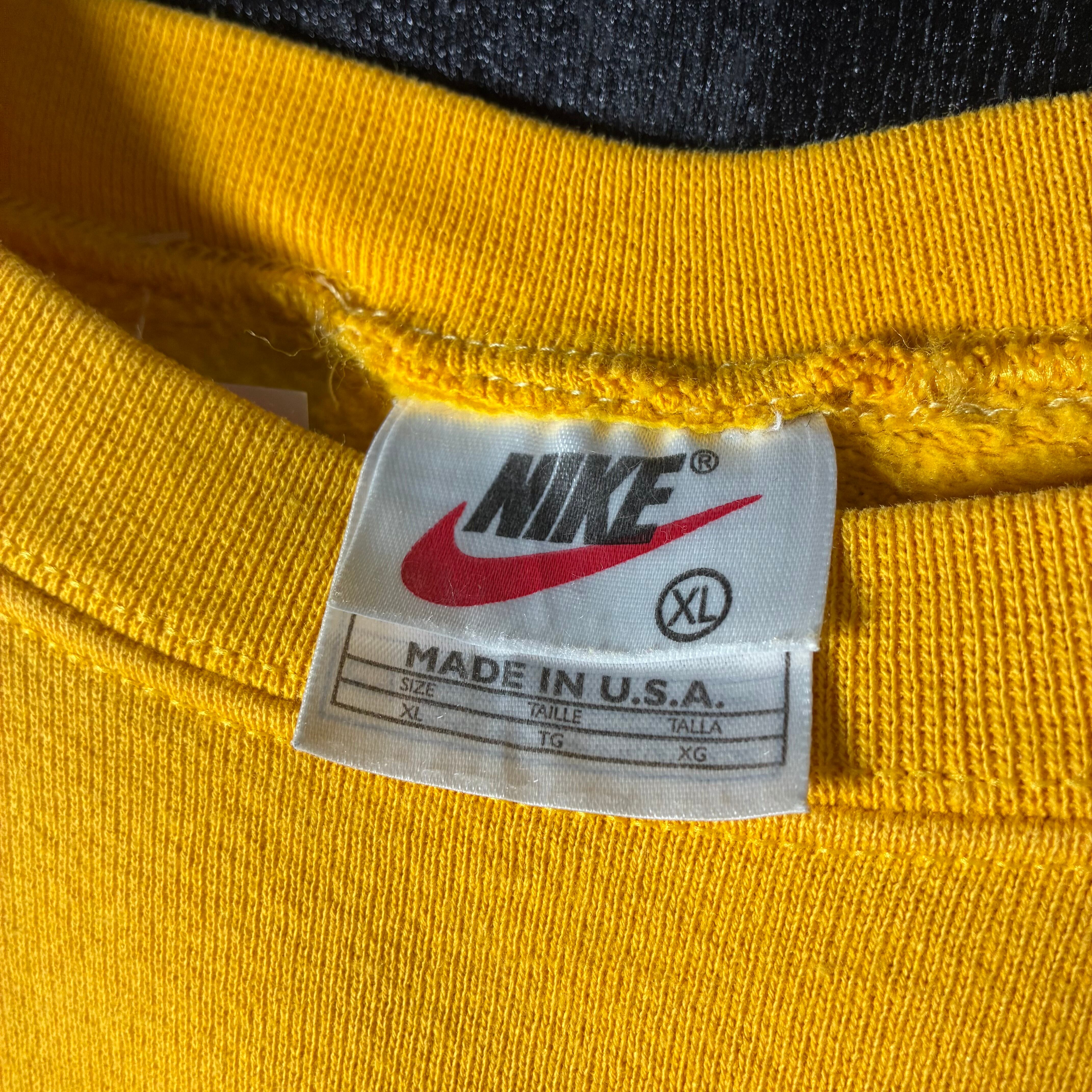 90s USA製】NIKE 無地スウェット 黄色 刺繍スウィッシュ XL ナイキ