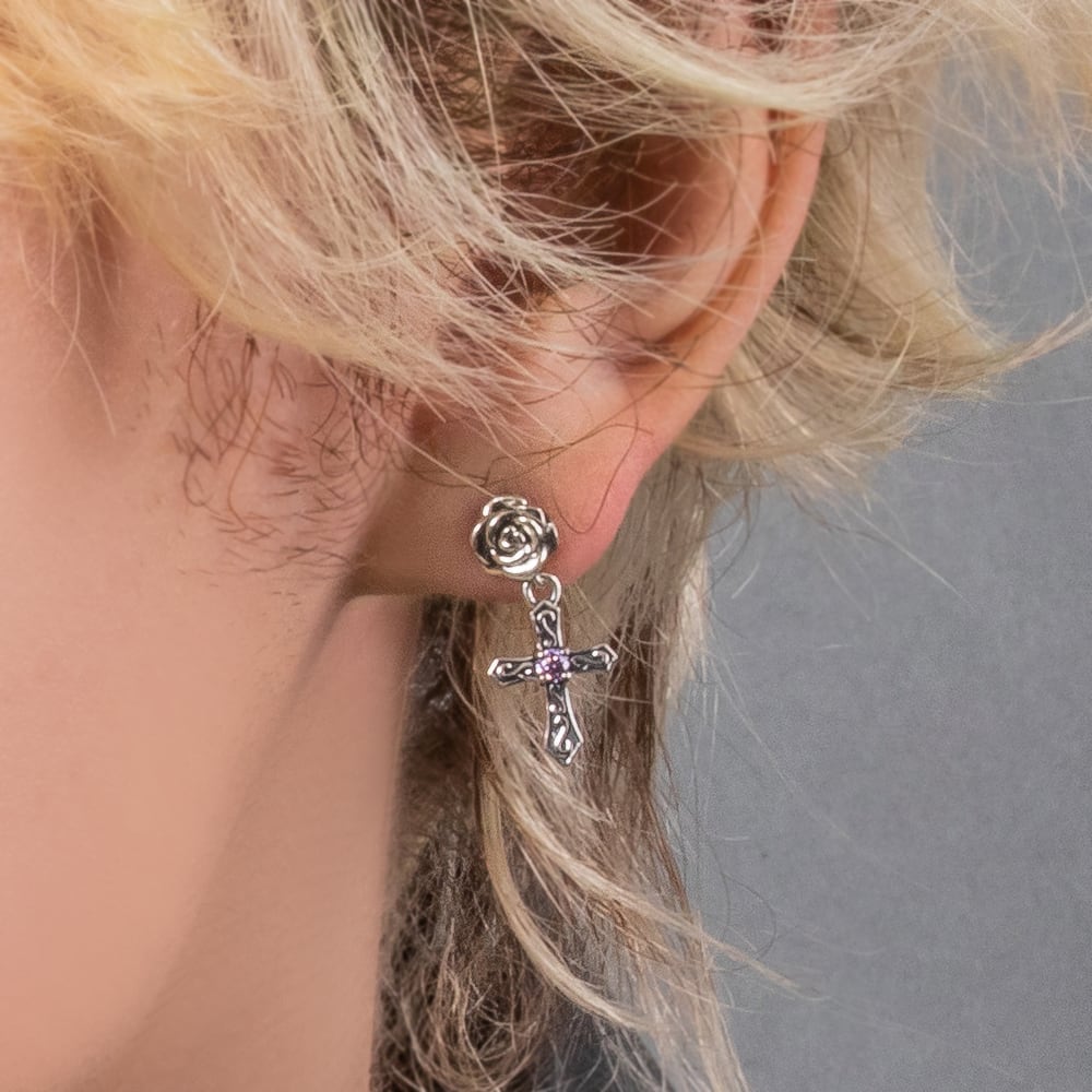 ローズクロスドロップピアス シルバーピアス 片耳用 AKE0081 Rose