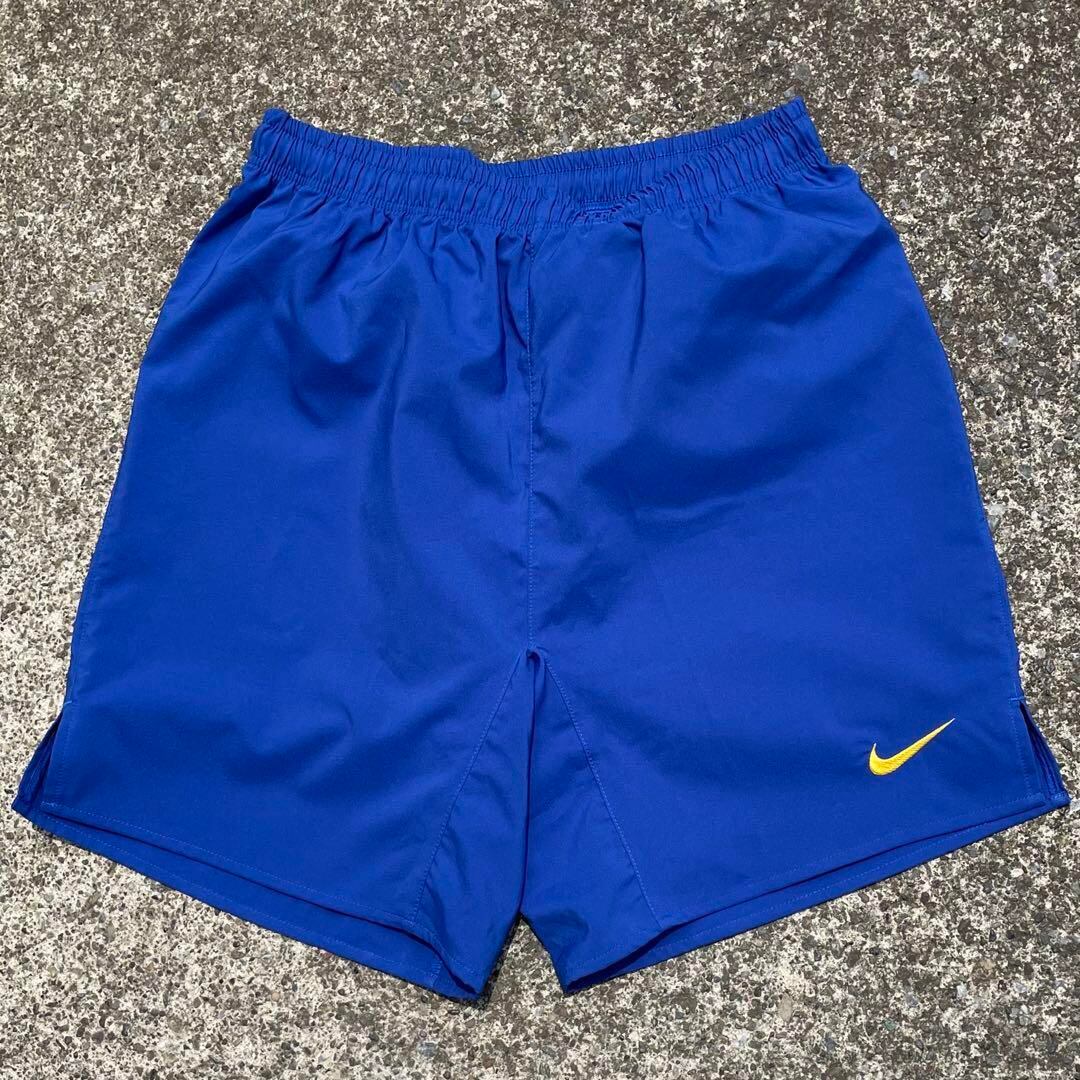 【Lサイズ】00's NIKE ロゴ刺繍 青 × 金 古着 ショーツ 状態良好◎