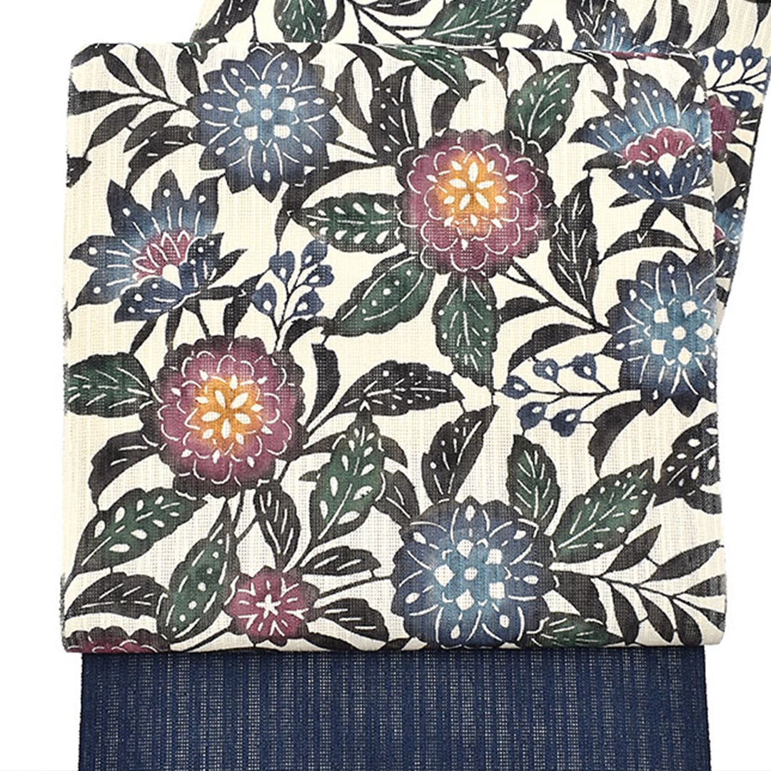 専用帯5089 ●弥栄織物謹製 高級 正絹 紅型 両面全通 リバーシブル 袋帯 訳あり 西陣袋帯 正絹袋帯 別誂え 金×ピンク×紫（花） 未仕立商品 正装